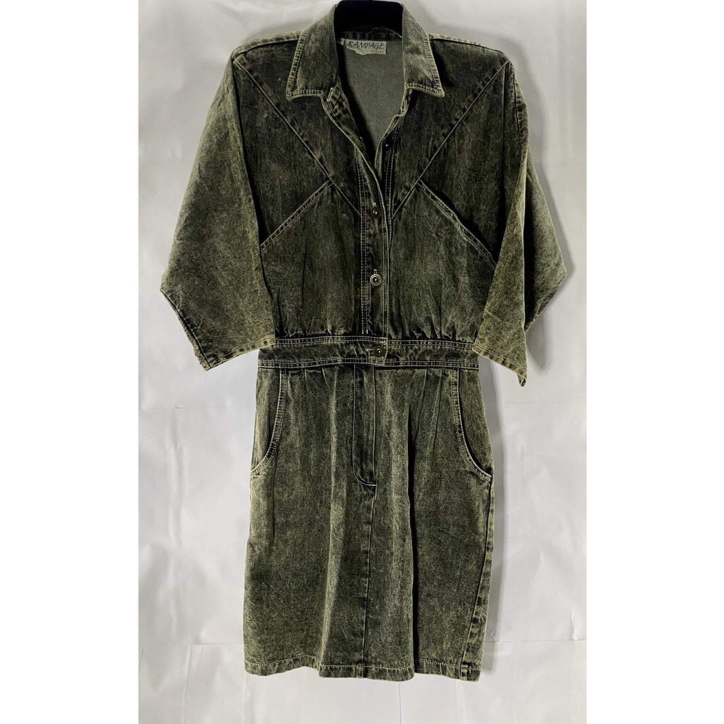 RAMPAGE Women's Washed Black Denim Button-Front Long Sleeve Mini Dress SZ 11
