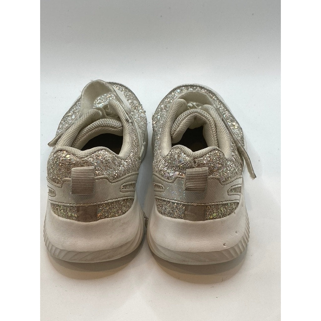 TOOZON Girls' White Glitter Embellished Round-Tie Lace-Up Strap Sneakers SZ 1