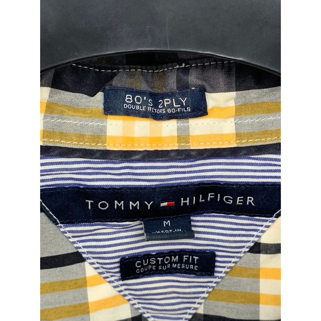 TOMMY HILFIGER Men's Blue-Yellow Plaid Custom Button-Up Long Sleeve Shirt SZ M