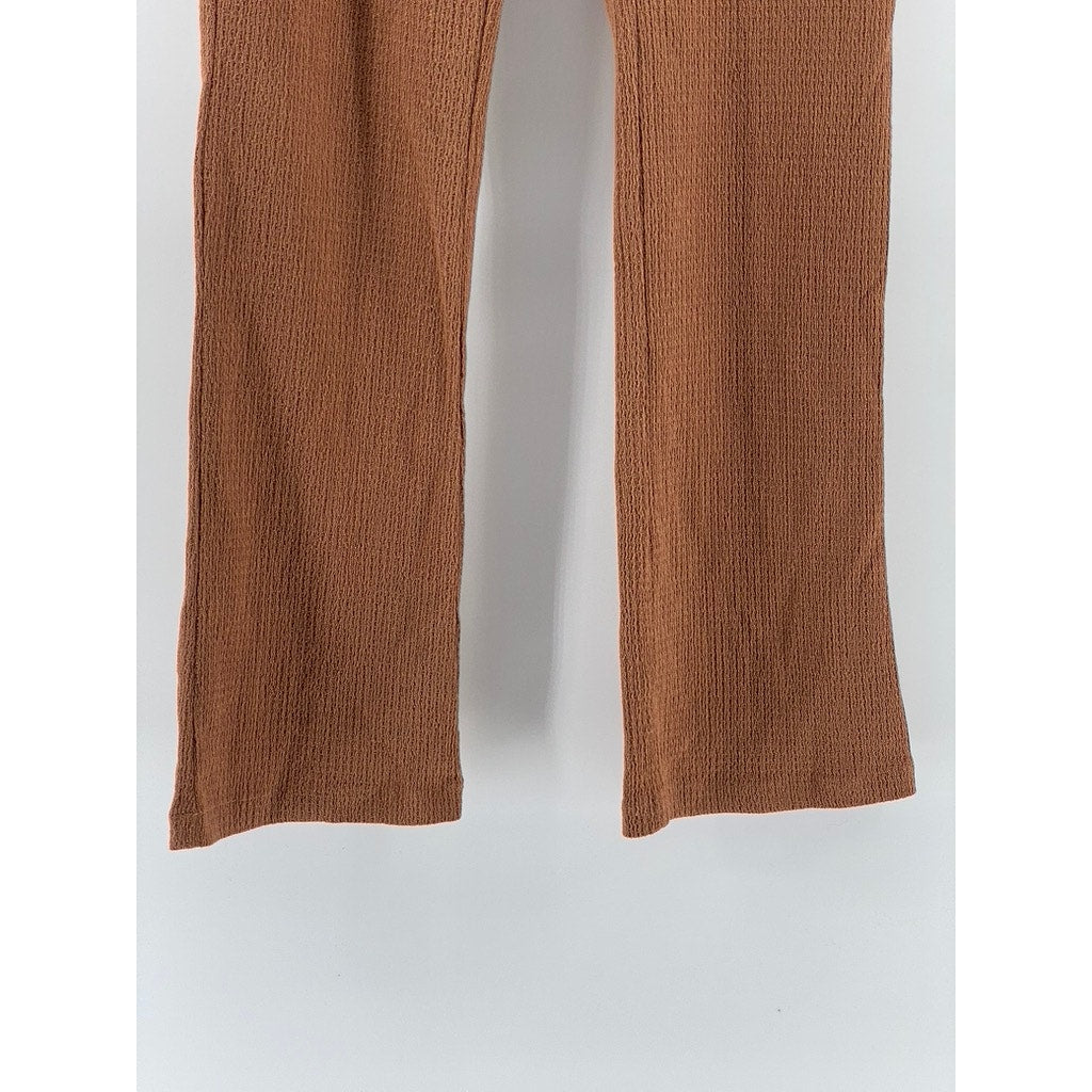 STORY ON Women's Brown Textured High-Rise Straight-Leg Pull-On Casual Pants SZ S