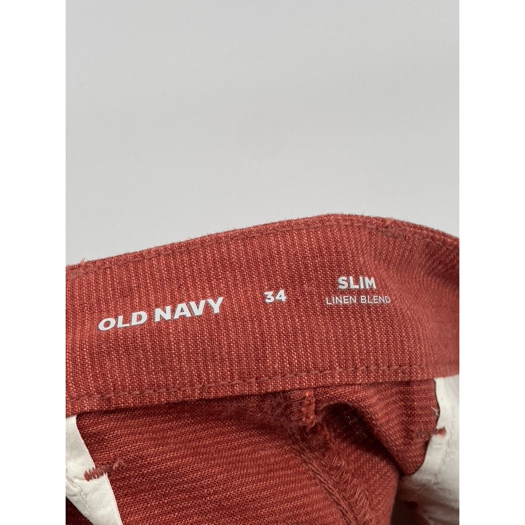 OLD NAVY Men's Amberglow Red 8" Rotation Linen-Blend Chino Shorts SZ 34