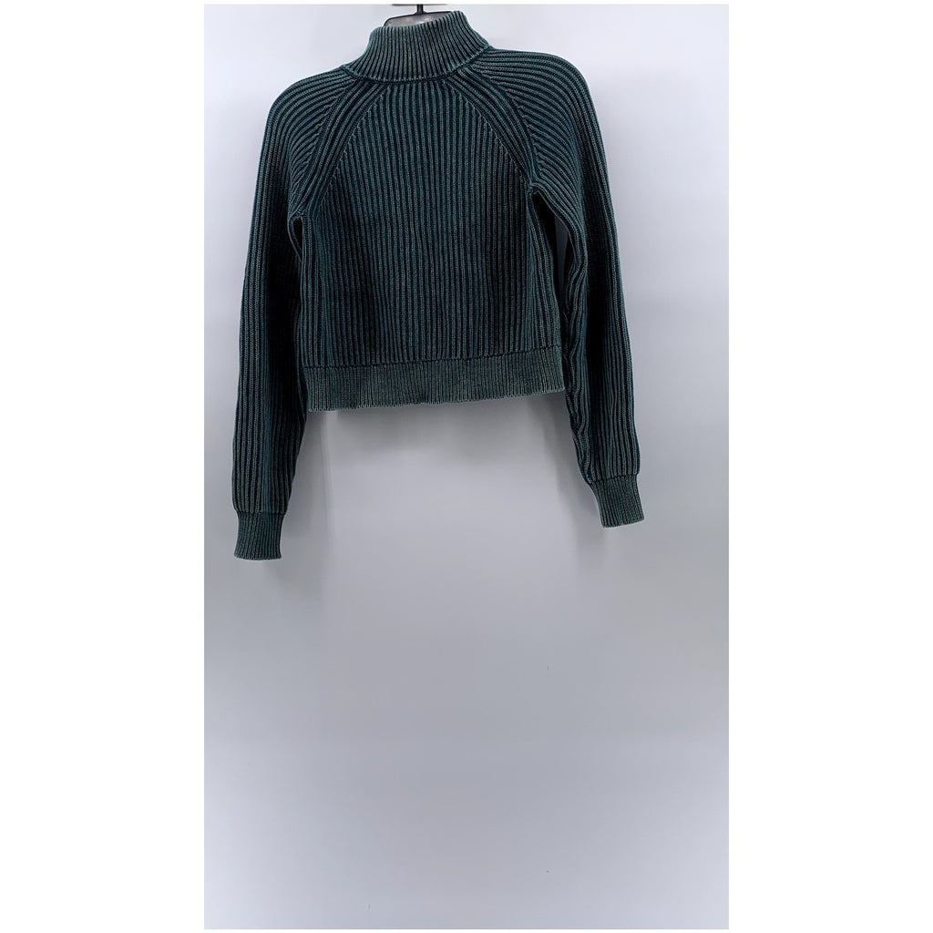 FASHION NOVA Women's Blue Green Ribbed Forward Mock Neck Zip-Up Sweater SZ XS