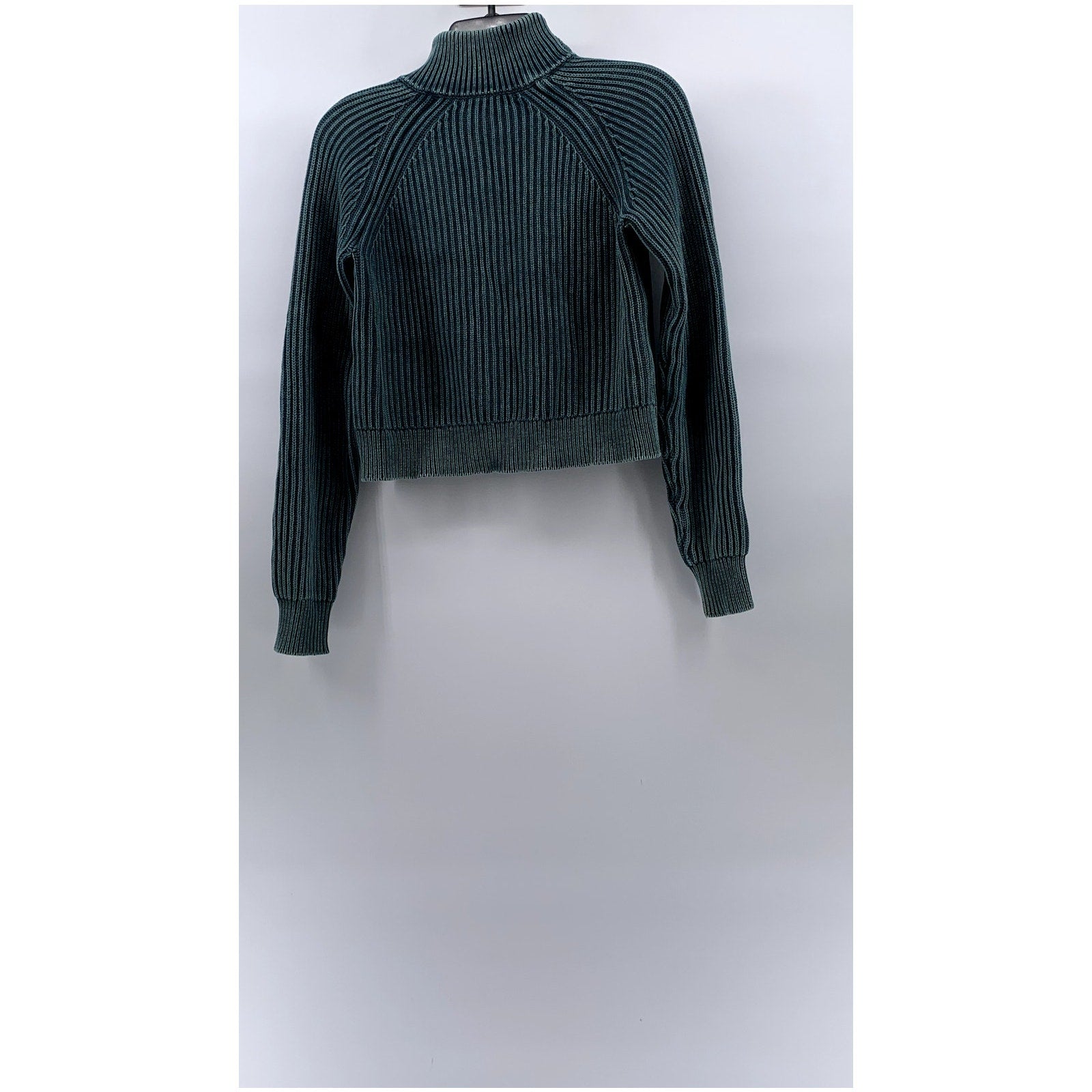 FASHION NOVA Women's Blue Green Ribbed Forward Mock Neck Zip-Up Sweater SZ XS