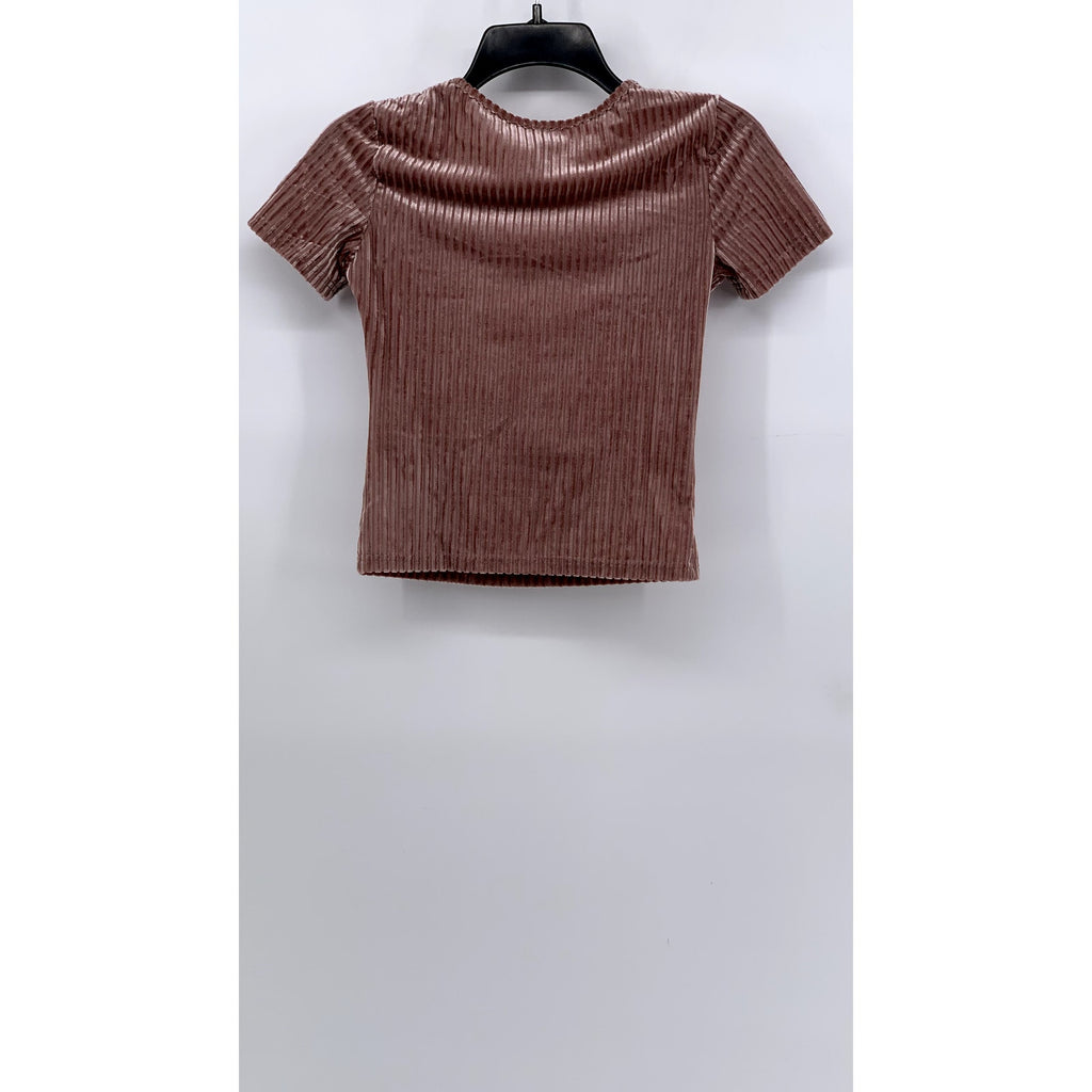 SHEIN Women's Pink Rib Velvet Crewneck Short Sleeve Top SZ 4