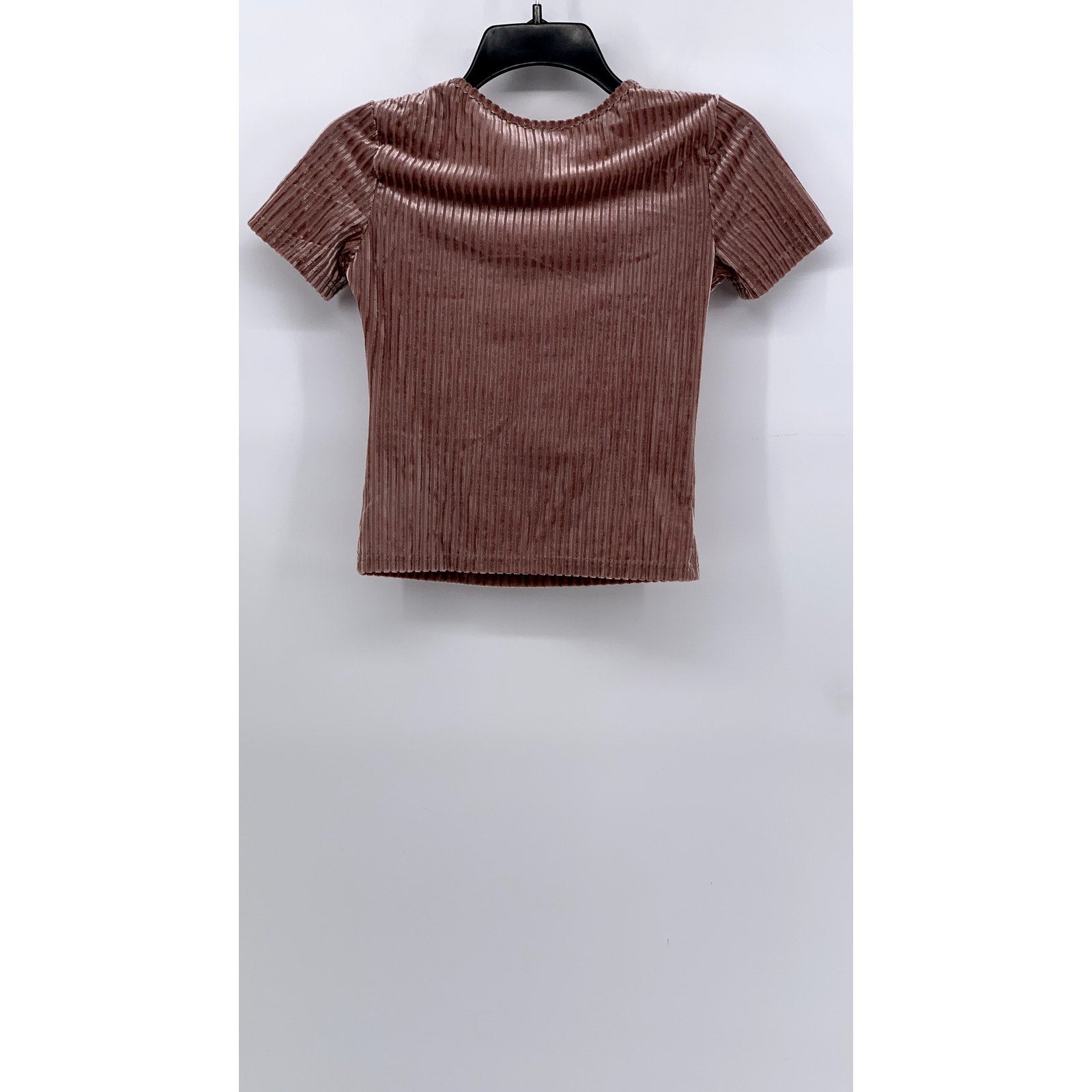 SHEIN Women's Pink Rib Velvet Crewneck Short Sleeve Top SZ 4
