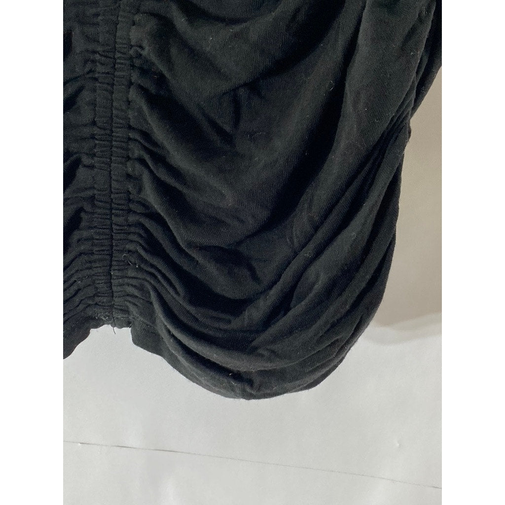 FOREVER 21 Women's Black Ruched Plunging V-Neck Cropped Tank Top SZ L