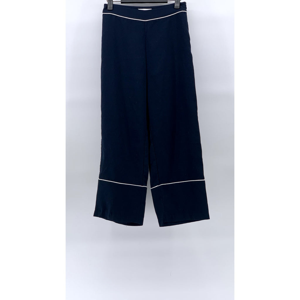 OAK & FORT Women's Navy Blue-White Striped Wide-Leg Side-Zipper Pants SZ 0