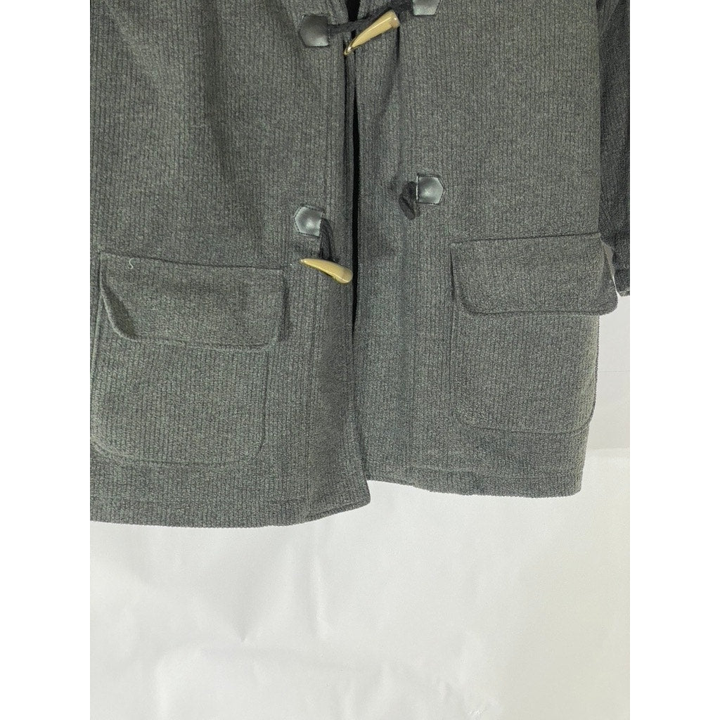 MOTHERWAYS Girls' Gray Ribbed Shark Tooth Closure Hooded Coat SZ 130(US-M8-10)