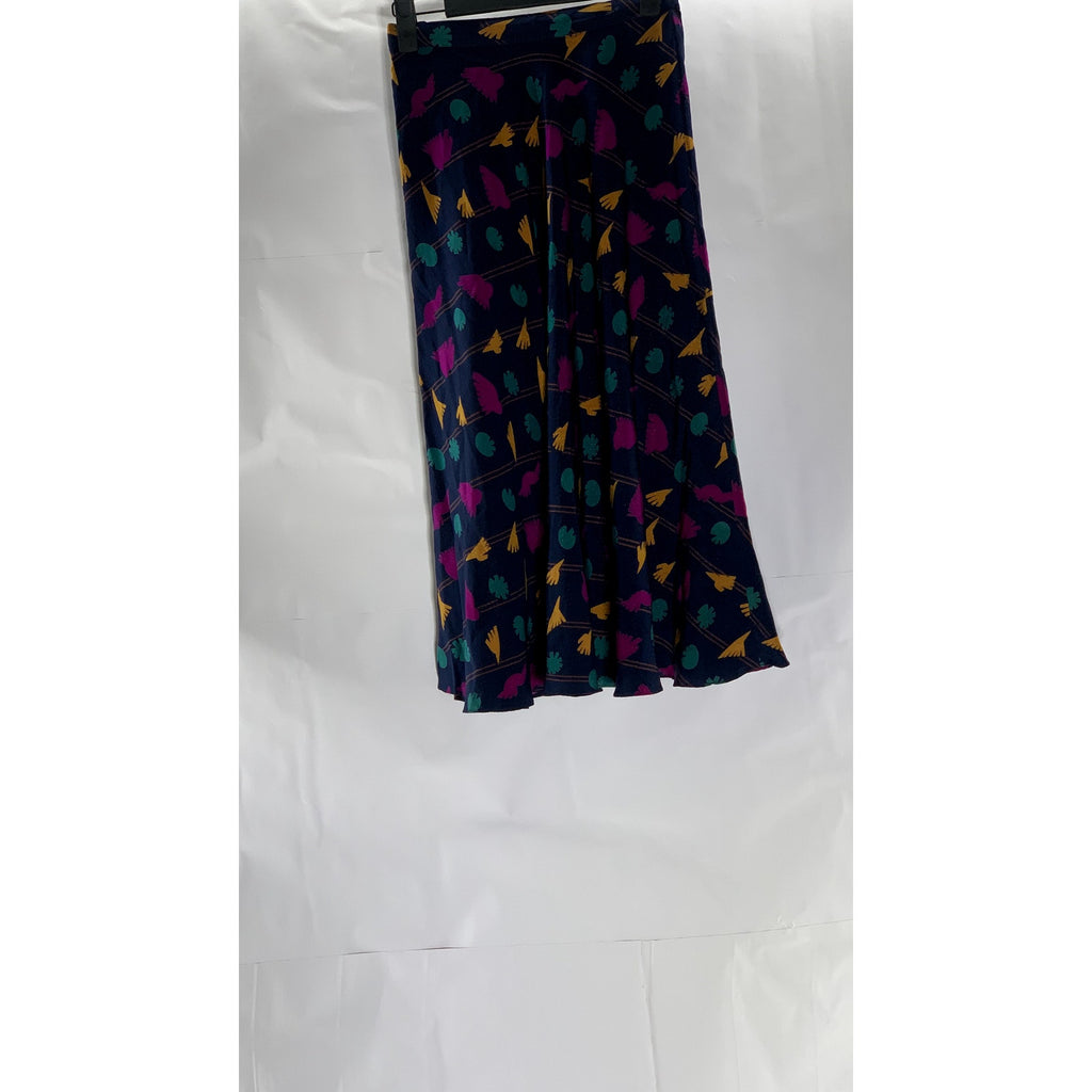 UMI COLLECTION By ANNE CRIMMINS Women's Navy/Multicolor Silk Midi Skirt SZ 4