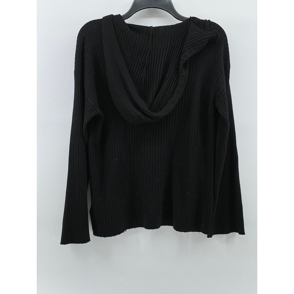 THE DROP Women's Black Wide-Rib Hooded Long Sleeve Pullover Sweater SZ S