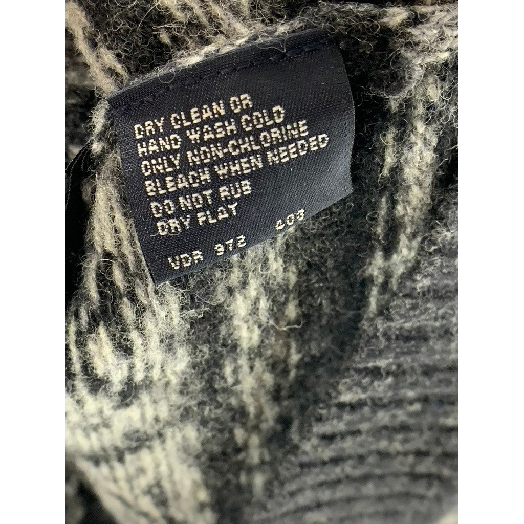 NAUTICA Men's Gray/Blue Fair Isle Printed V-Neck Wool Pullover Sweater SZ L