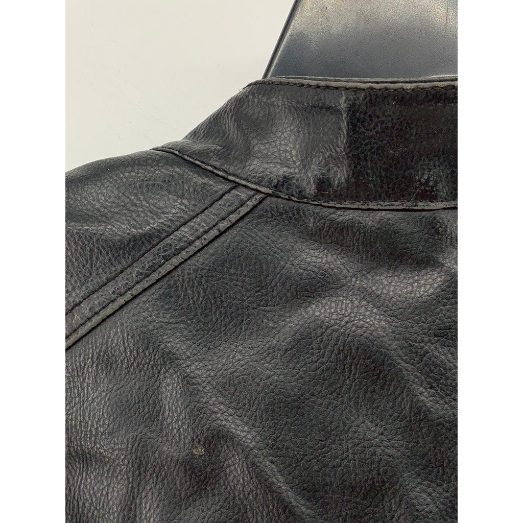 GUESS Men's Black Faux Leather Zip-Up Jacket SZ XL