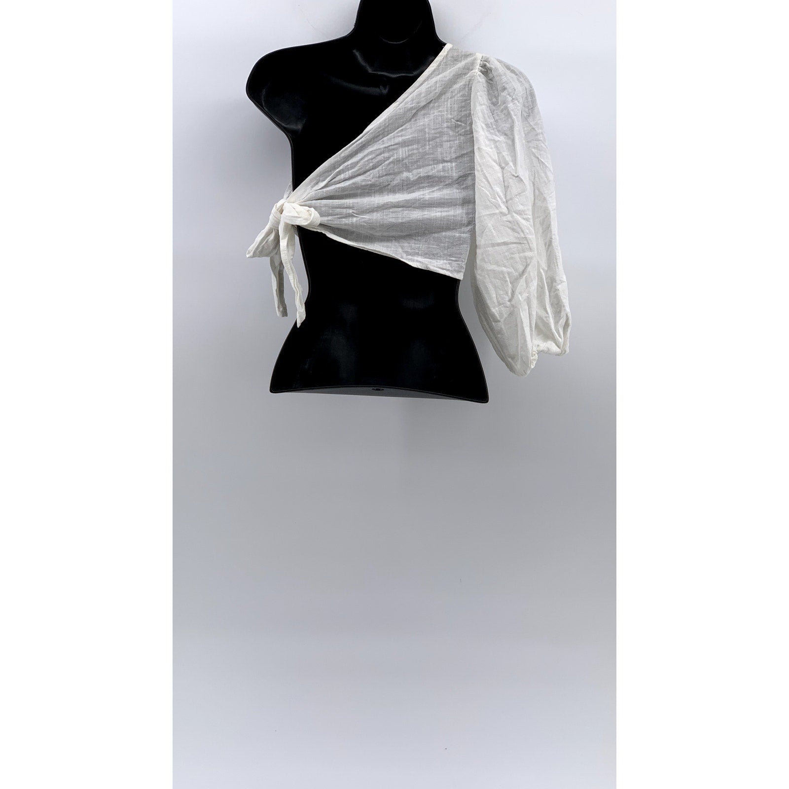 SHEIN Women's White One Shoulder Long Sleeve Side-Tie Semi-Sheer Crop Top SZ4