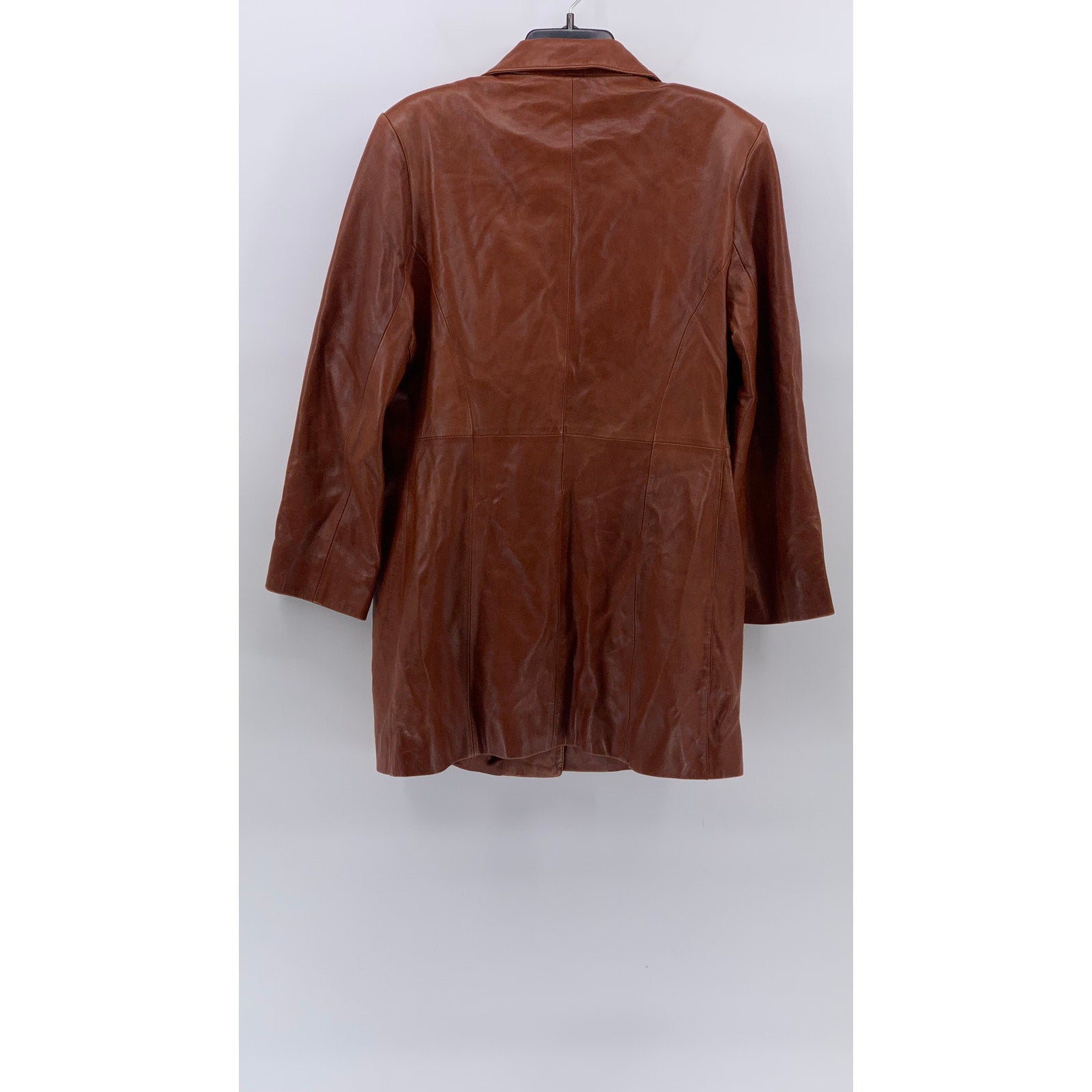 MICHAEL HOBAN Women’s Brown Leather North Beach Button-Up Long Sleeve Coat SZ 10