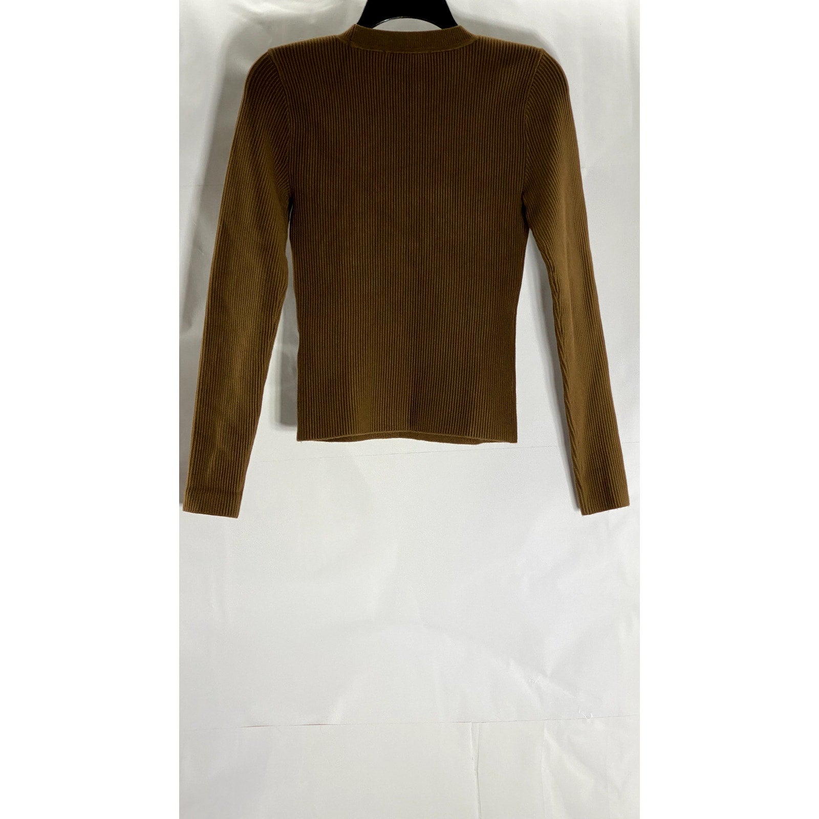 ABERCROMBIE & FITCH Women's Dark Brown Ribbed Crewneck Long Sleeve Top SZ S