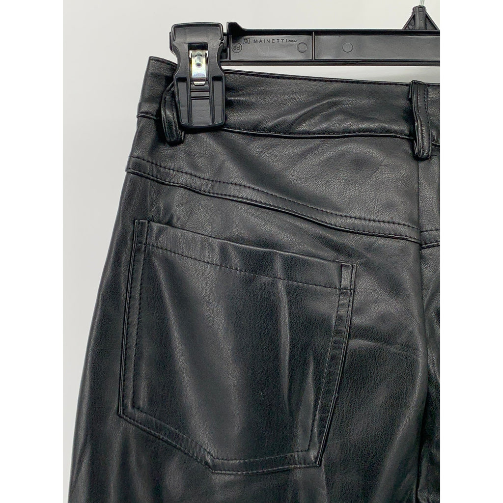 FINESSE Women’s Black Faux-Leather Solid High-Rise Straight-Leg Pant SZ XS