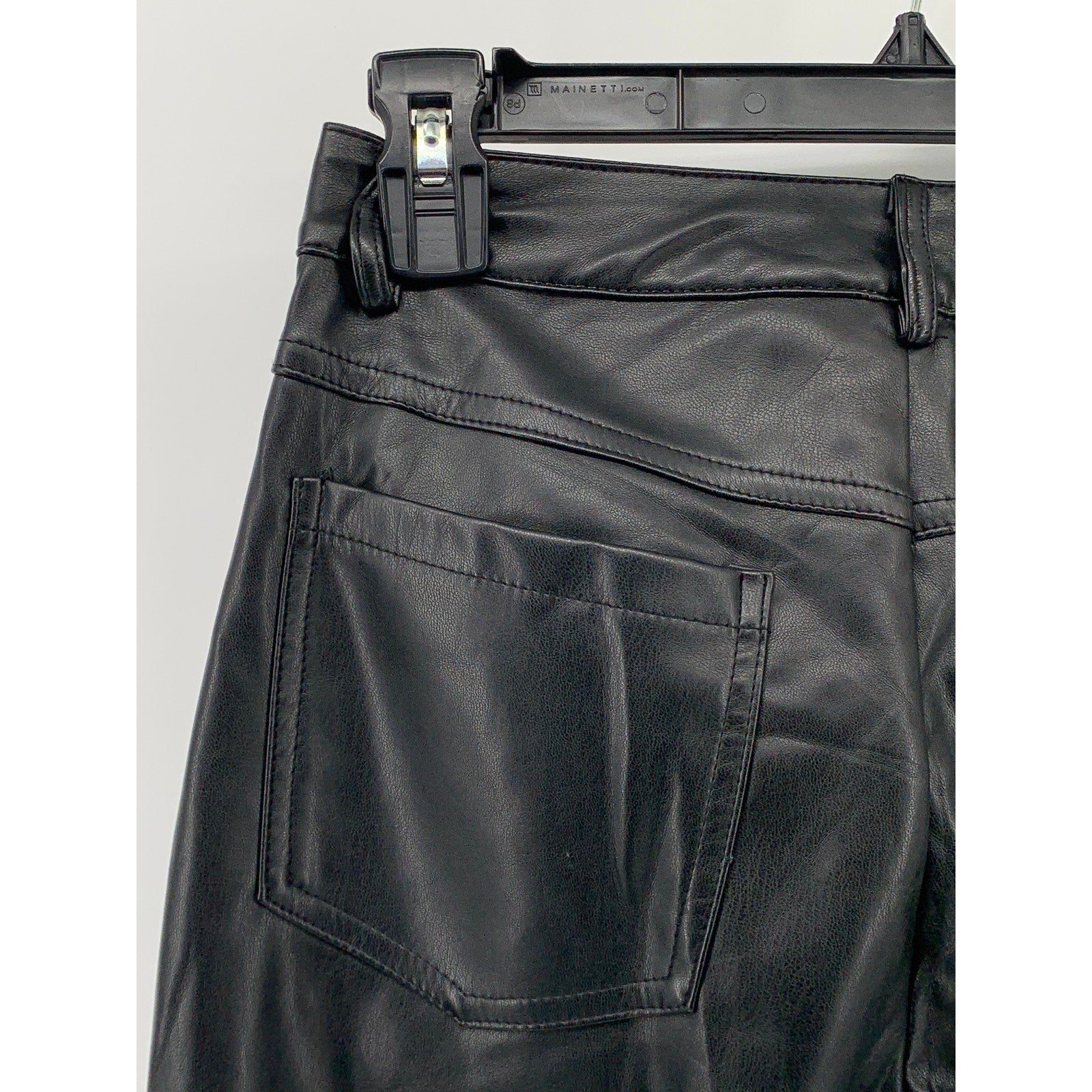 FINESSE Women’s Black Faux-Leather Solid High-Rise Straight-Leg Pant SZ XS
