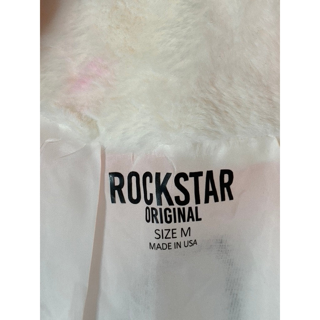 ROCKSTAR ORIGINAL Women's Pink Faux-Fur Rock Faux Graffiti Open-Front Coat SZ M