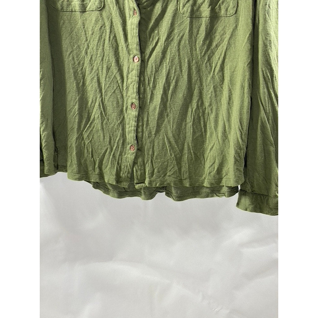 STARING AT STARS Women's Olive Green Button-Up V-Neck Long Sleeve Top SZ M