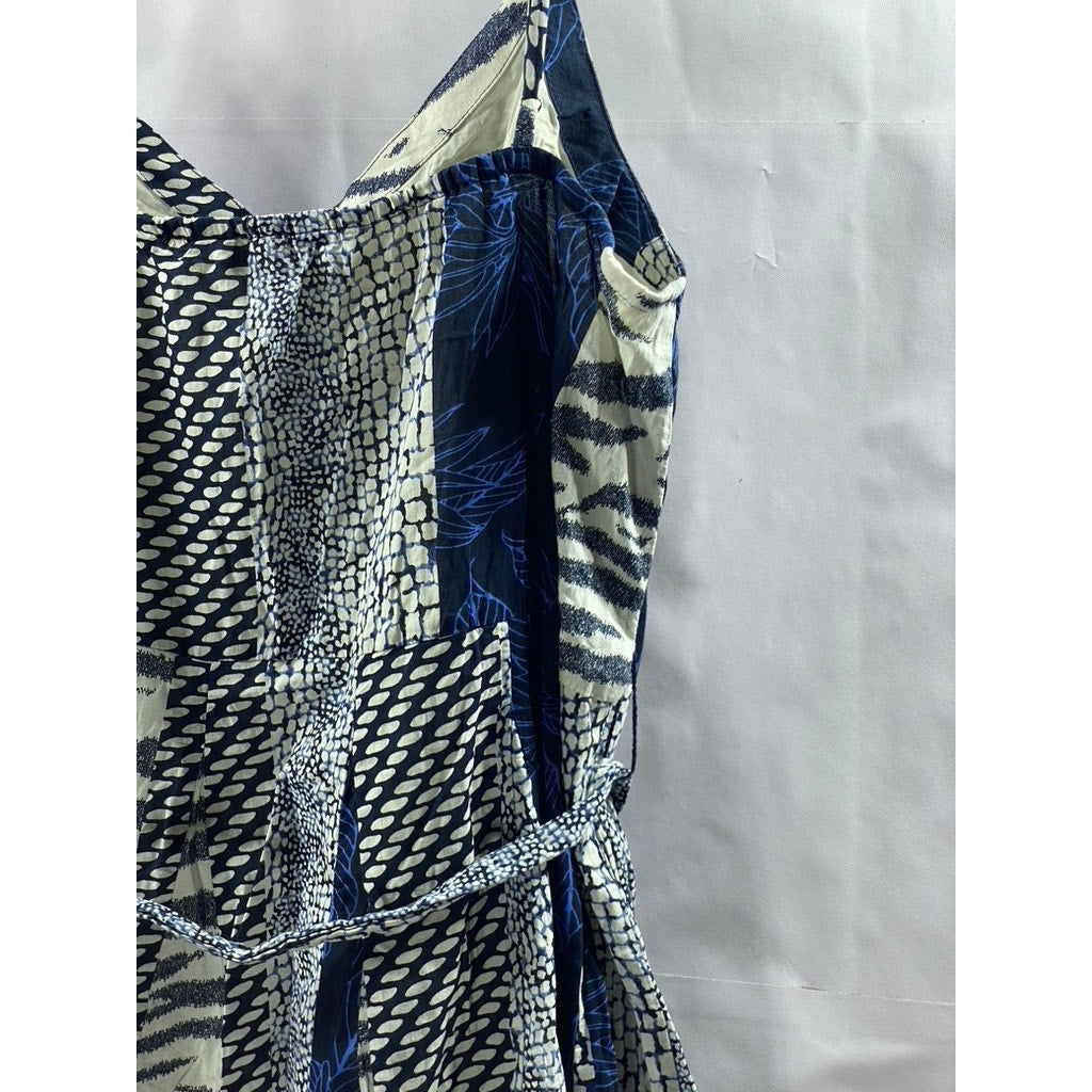 BANANA REPUBLIC Women's Petite Preppy Navy Printed Tie-Waist Mini Dress SZ S