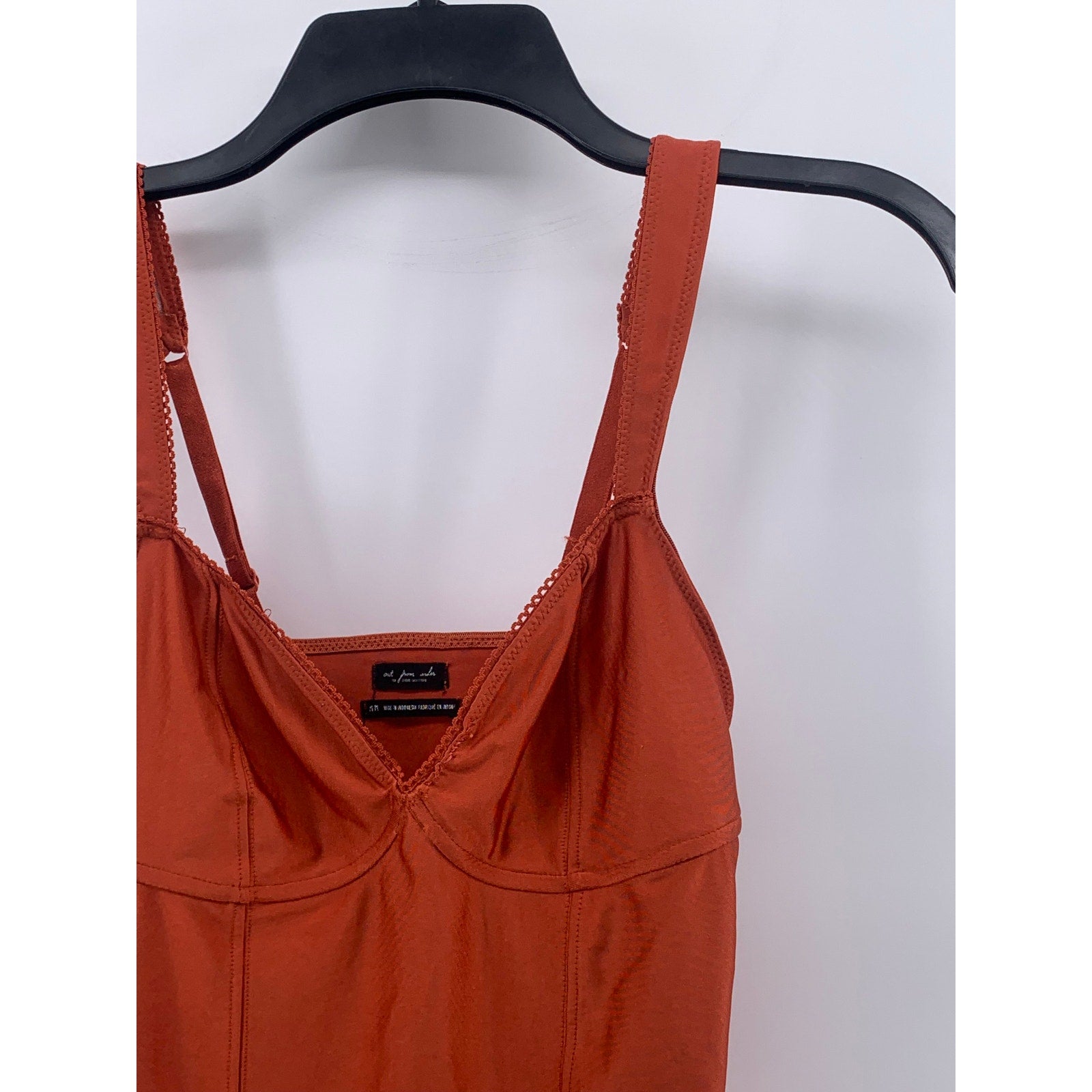 OUT FROM UNDER Women's Dark Orange V-Neck Eyelet Corset Thong Bodysuit SZ M