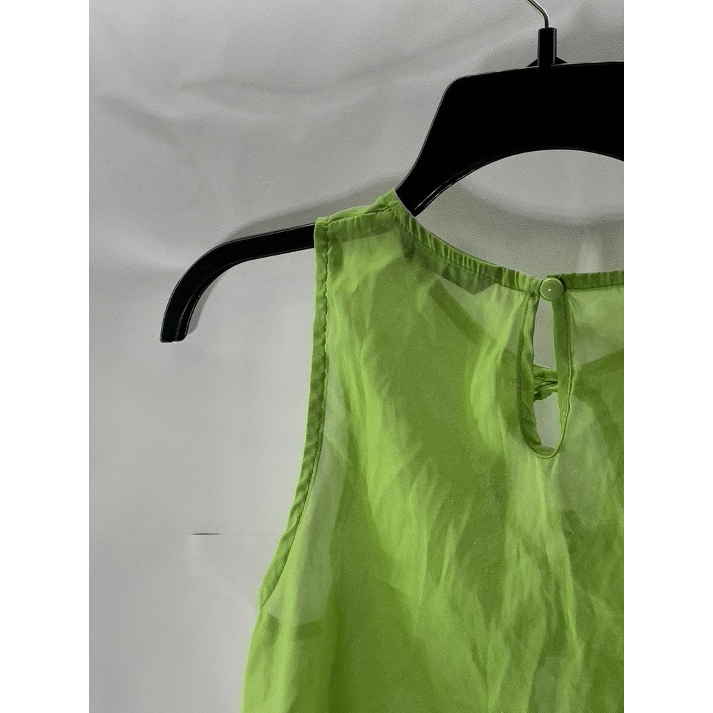 SHEIN Women's Green Keyhole Cutout Crewneck Sleeveless Sheer Top SZ S