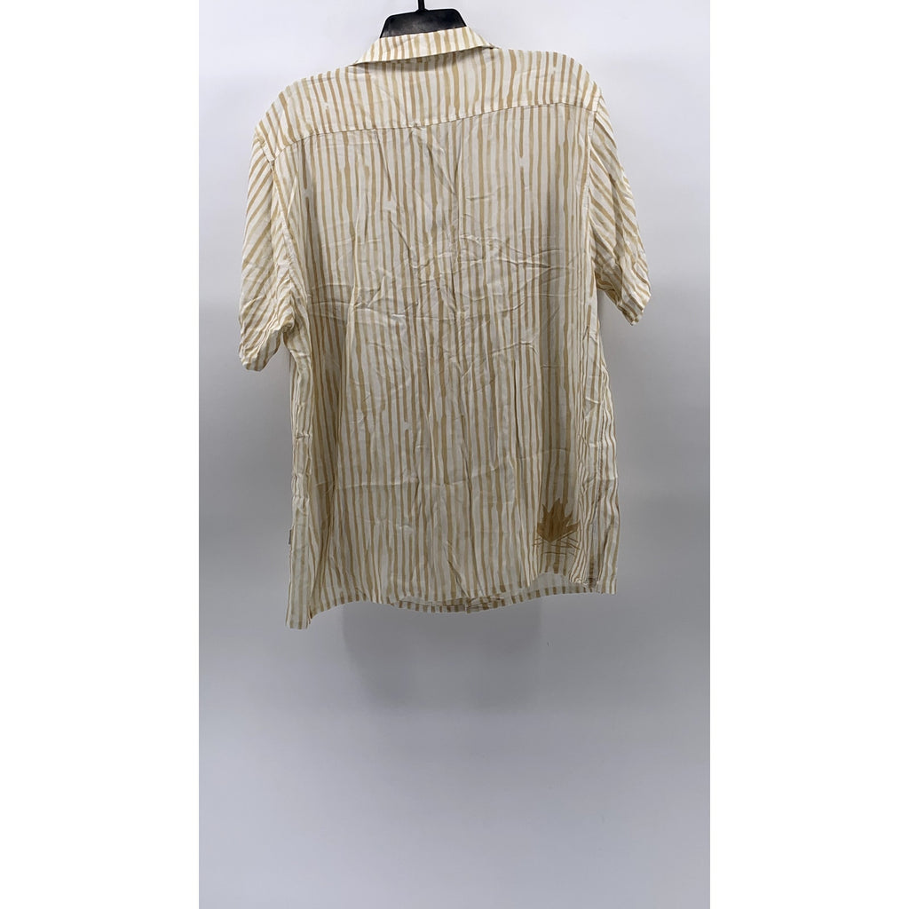 RHYTHM Men’s Camel Lily Stripes Cuban Button-Up Short Sleeve Shirt SZ L