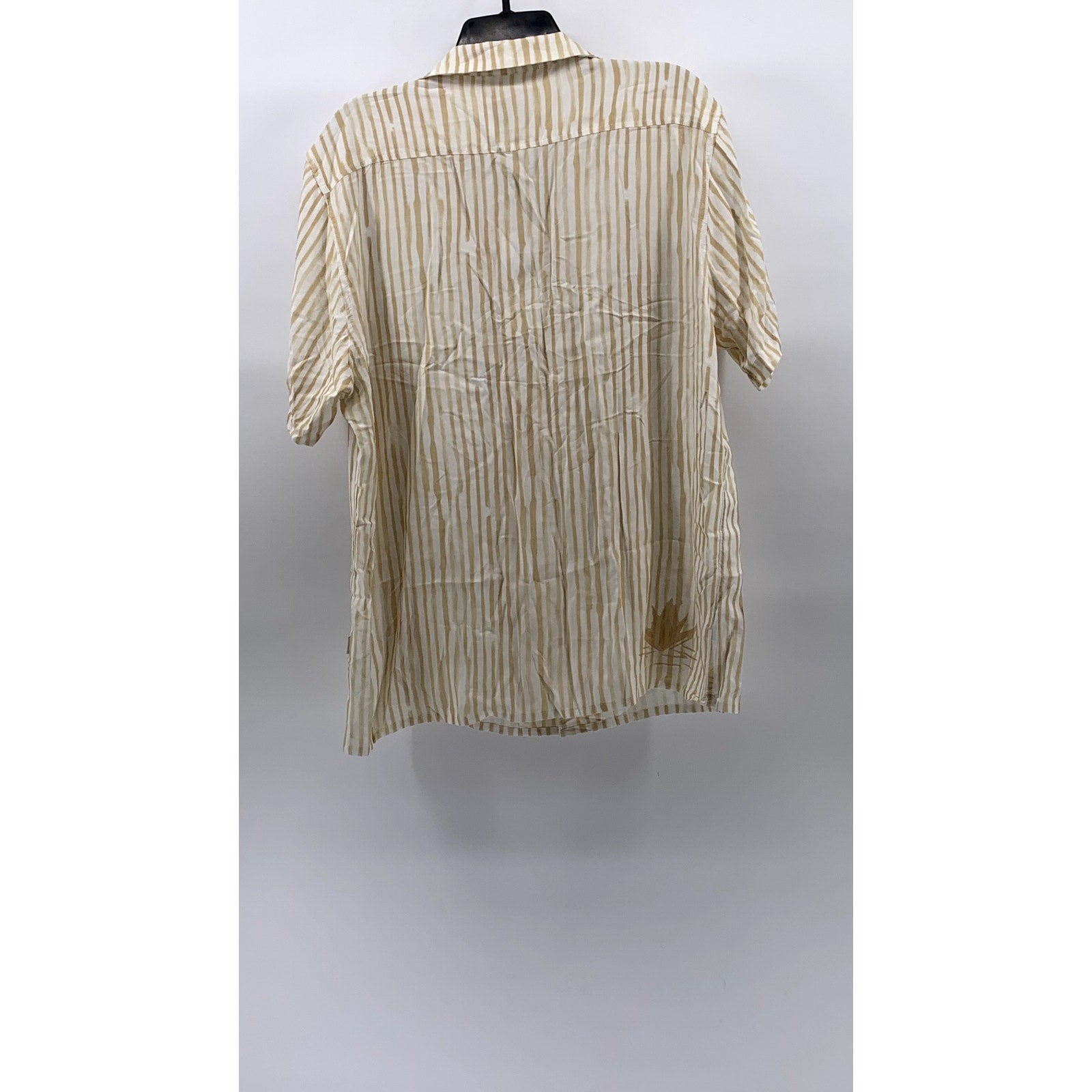 RHYTHM Men’s Camel Lily Stripes Cuban Button-Up Short Sleeve Shirt SZ L