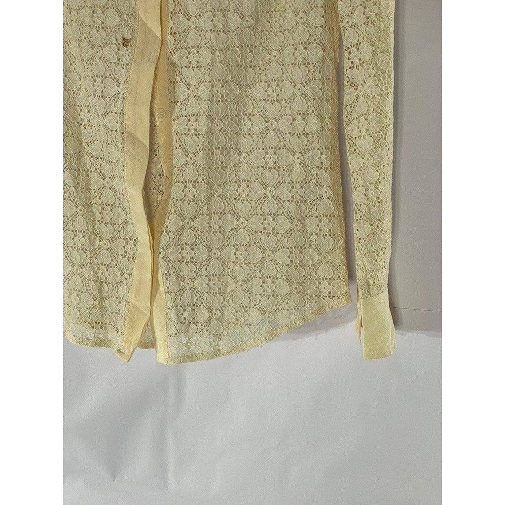 CLUB MONACO Women's Beige Floral Lace Button-Up Long Sleeve Top SZ XS