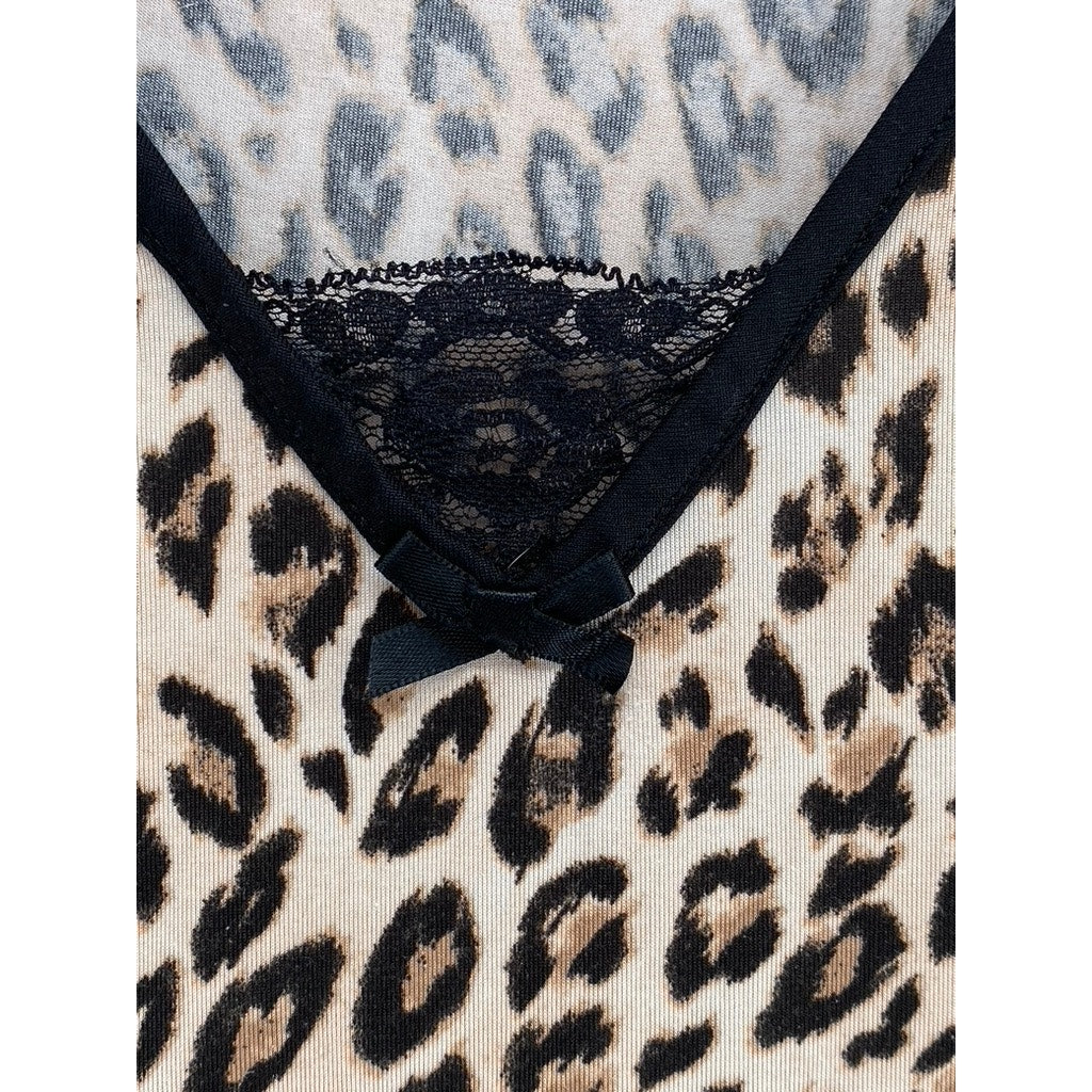 LINEA DONATELLA Women's Brown-Black Animal Print V-Neck Pajama Gown SZ L