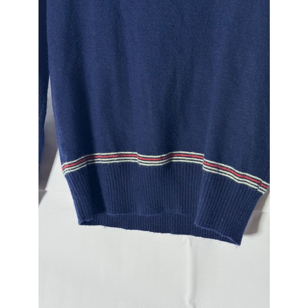 PURITAN Men's Blue/Red Striped V-Neck Regular-Fit Pullover Sweater SZ S