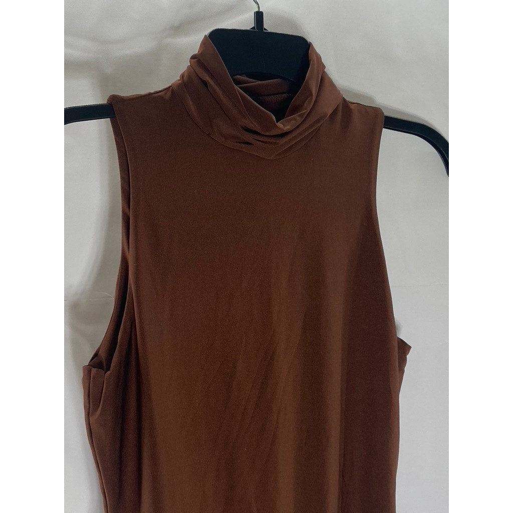 SHEIN Women's Chocolate Brown Mock-Neck Sleeveless Bodysuit SZ M