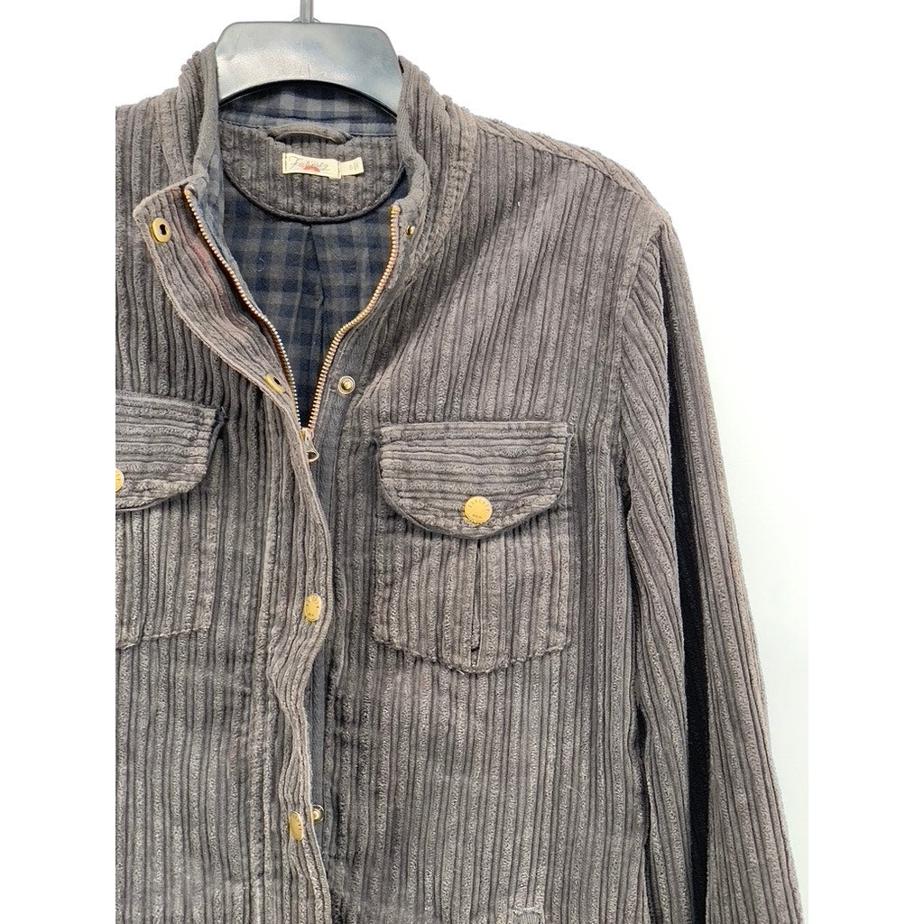 FAHERTY Women's Washed Black Corduroy Snap-Button Zip-Up Shirt Jacket SZ S