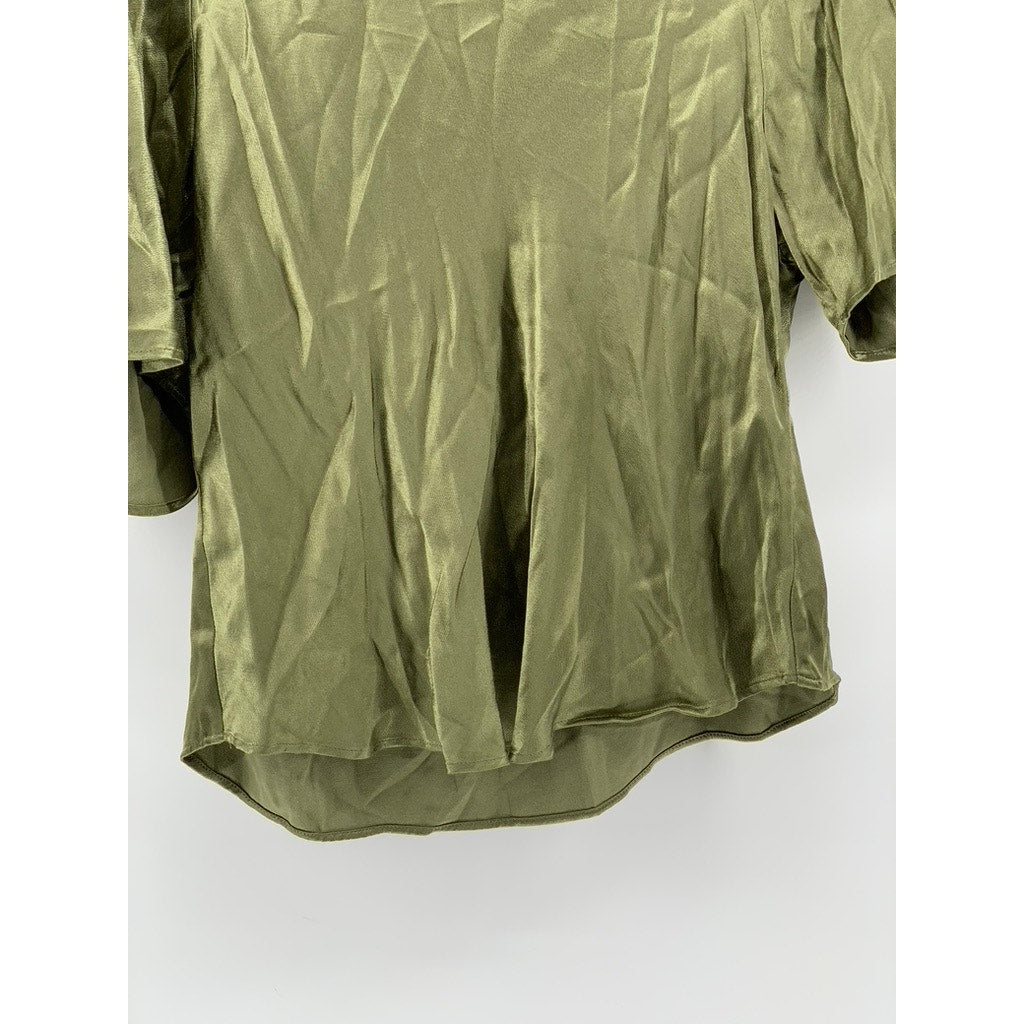 ZARA Women's Dark Green Tie-Back Flutter Sleeve Top SZ M