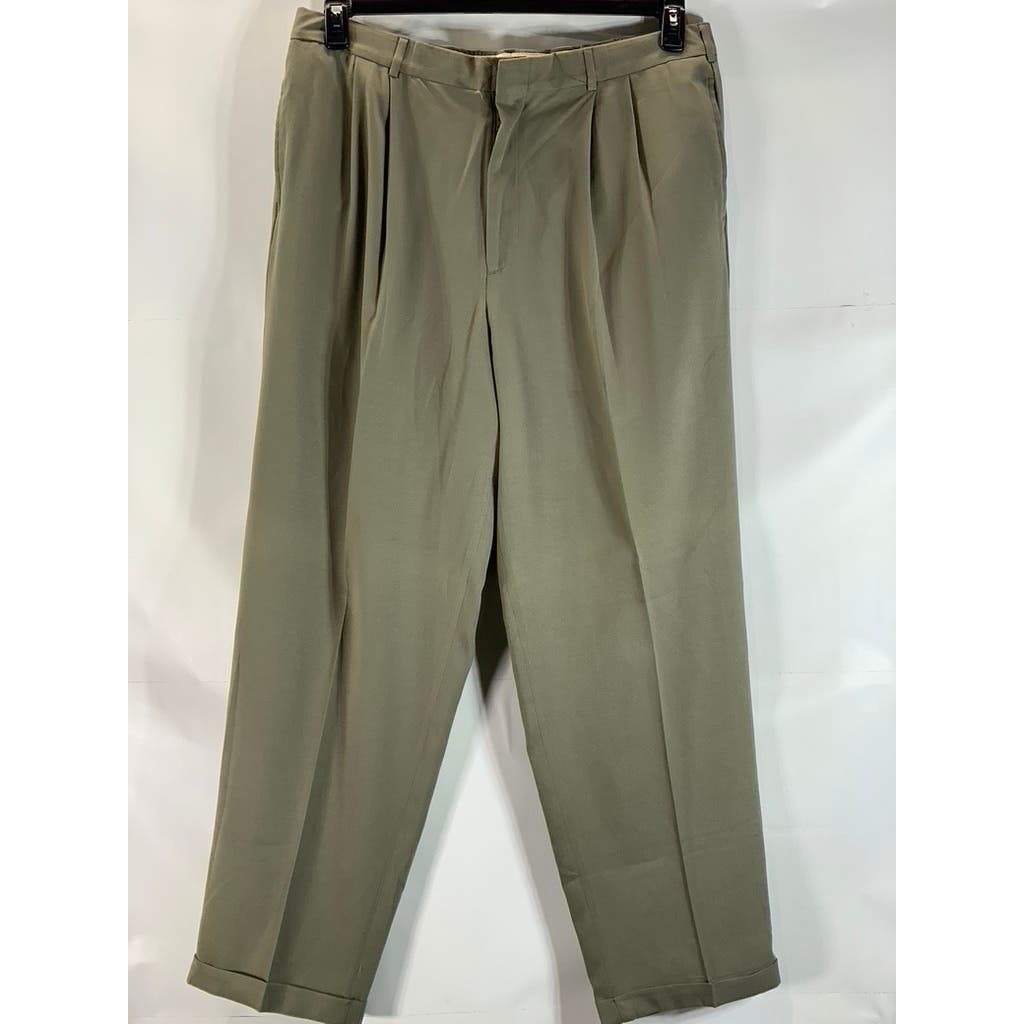 PERRY ELLIS PORTFOLIO Men's Tan Pleated-Front Classic-Fit Dress Pants SZ 38X32