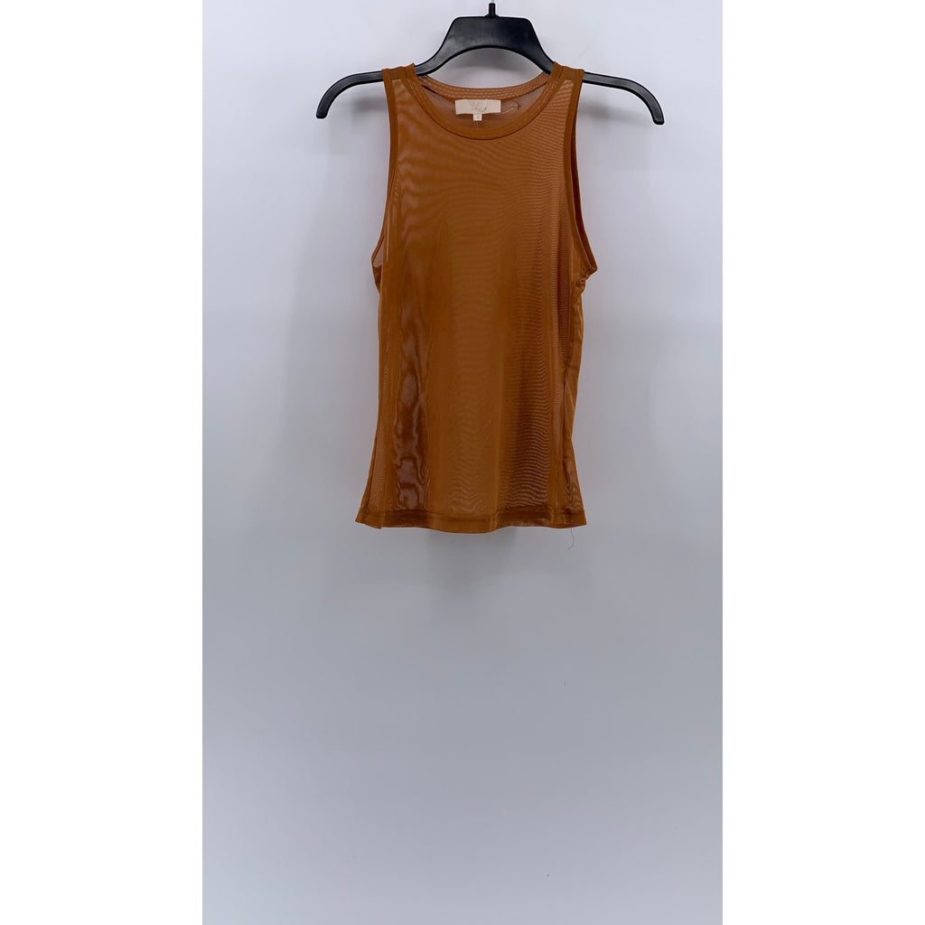 MESHKI Women's Orange Mesh Crewneck Sleeveless Dollie Tank Top SZ M