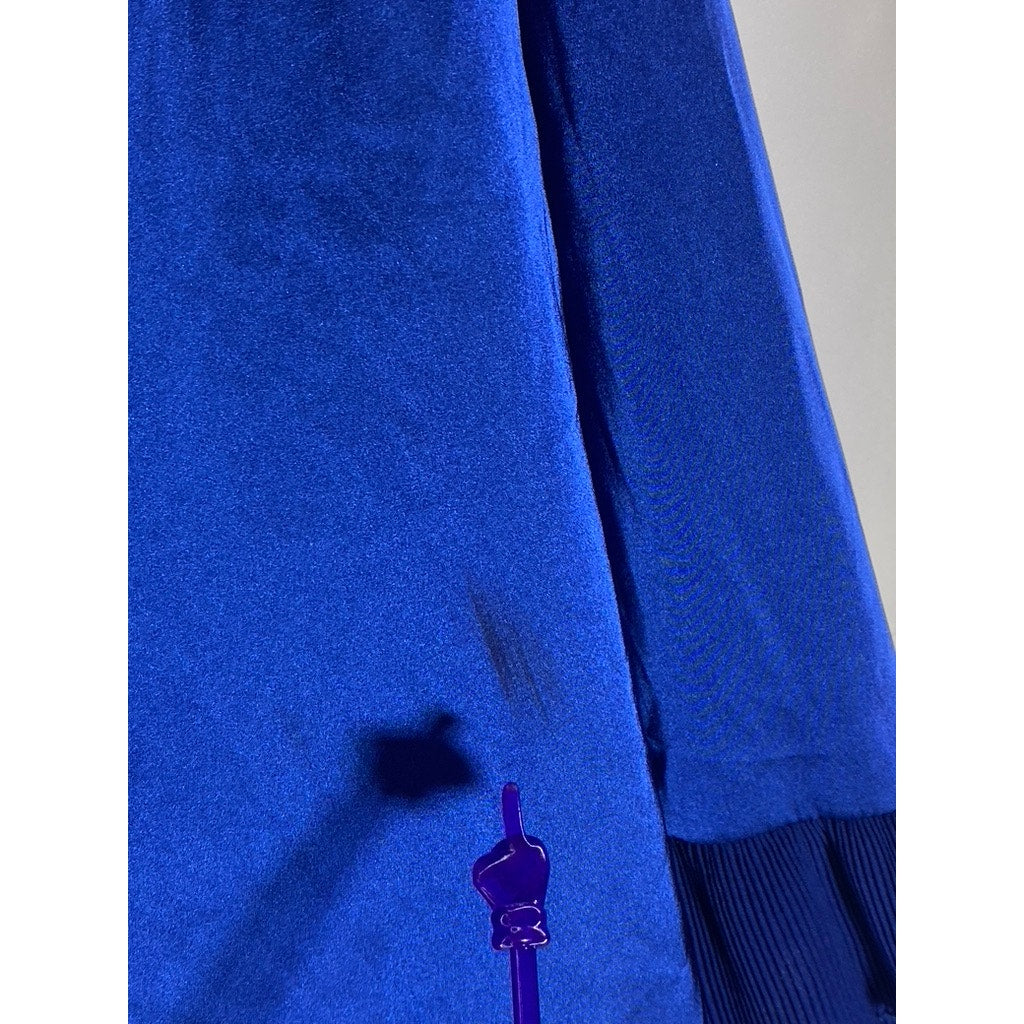 SHEIN Women's Royal Blue Satin Button-Up Ruffle Tiered Long Sleeve Top SZ S