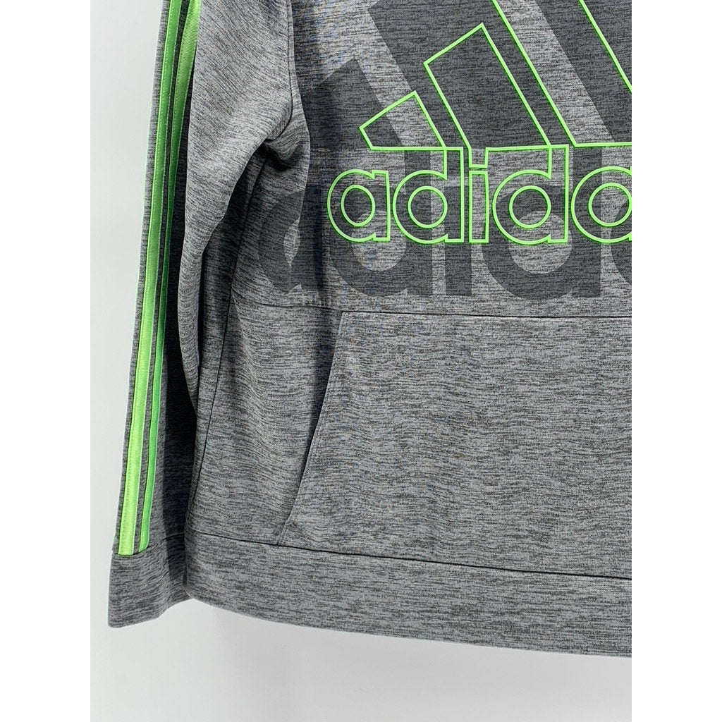 ADIDAS Kids' Gray-Green Heather Logo Hoodie SZ L(14-16)