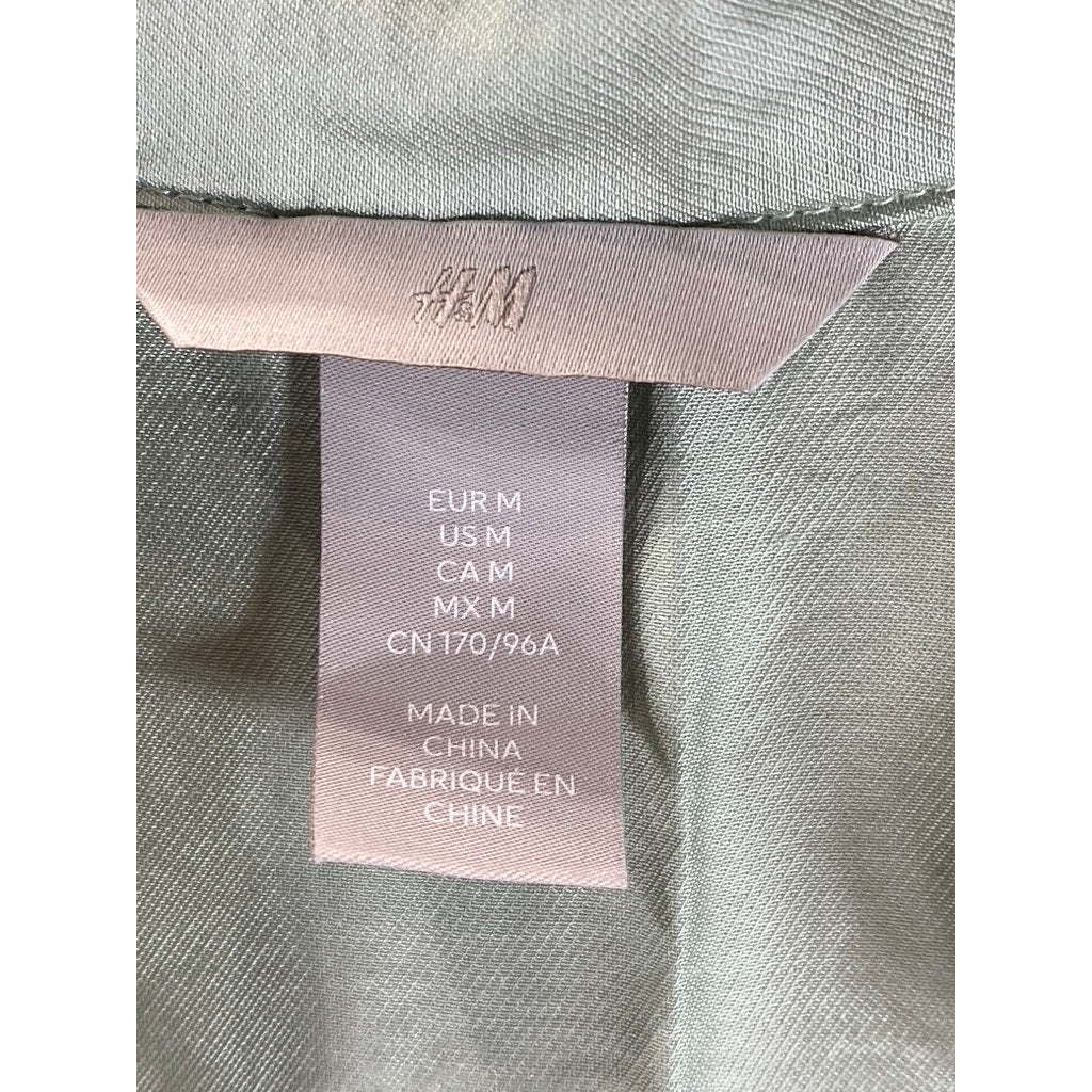 H&M Men's Green Relaxed-Fit Button-Up Long Sleeve Lightweight Collared Top SZ M