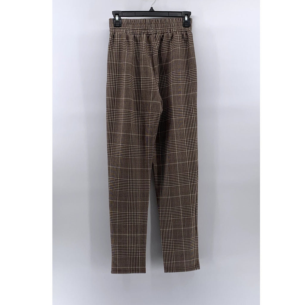 CLASSIC CONCEPTS Women's Brown Plaid Pull-On Pants SZ S