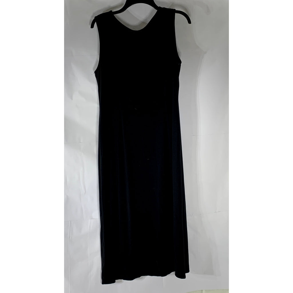 STUDIO I Women's Black Scoop-Neck Sleeveless A-Line Midi Dress SZ 14