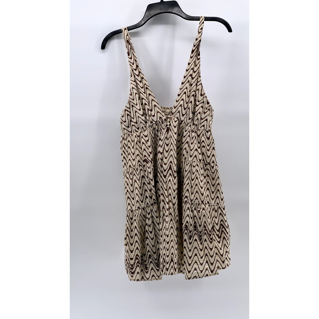 URBAN OUTFITTERS Women's Tan Multi Claudette Zig-Zag Smock Tank Mini Dress SZ S
