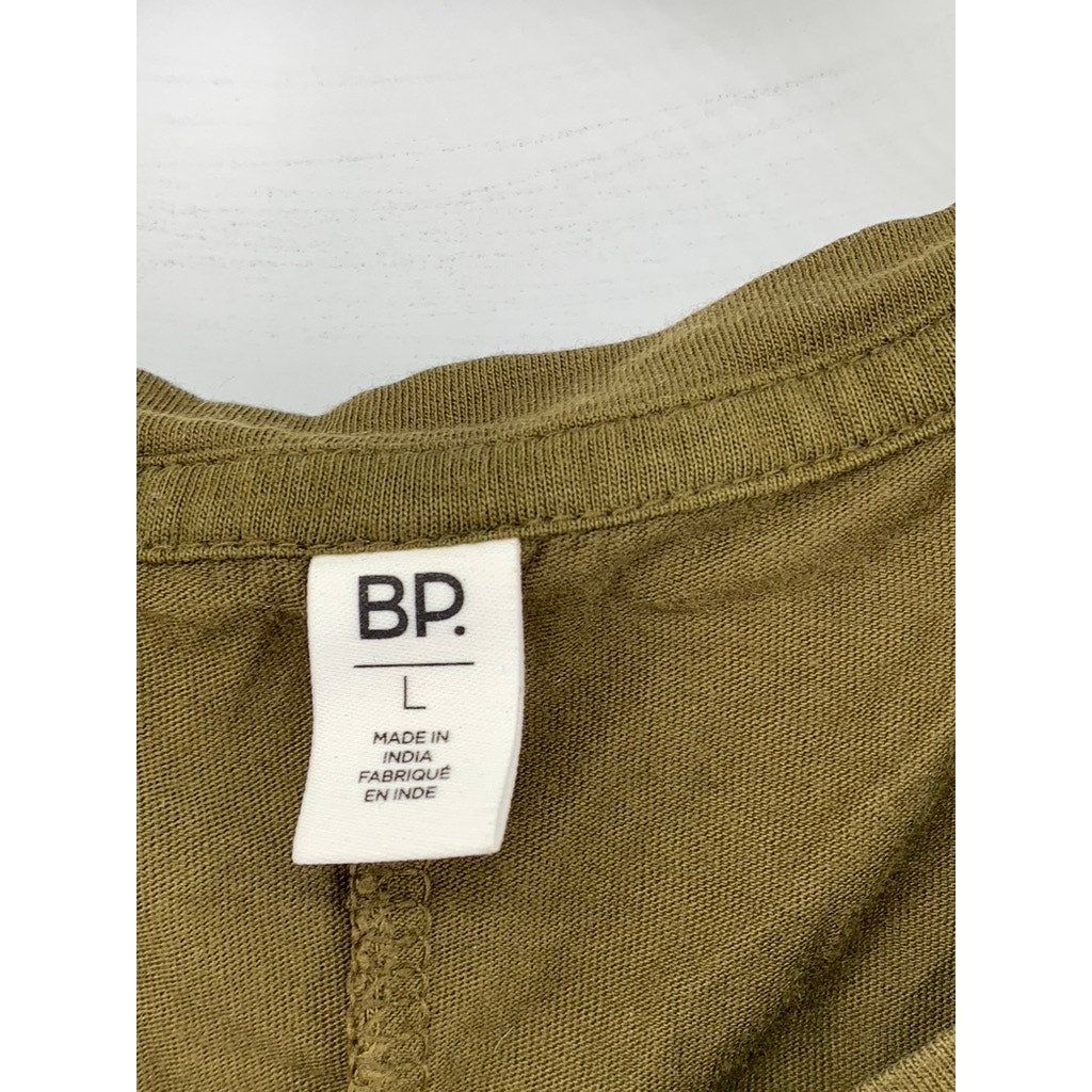 BP. Women's Olive Green Solid Crewneck Cotton-Blend Short Sleeve Top SZ L