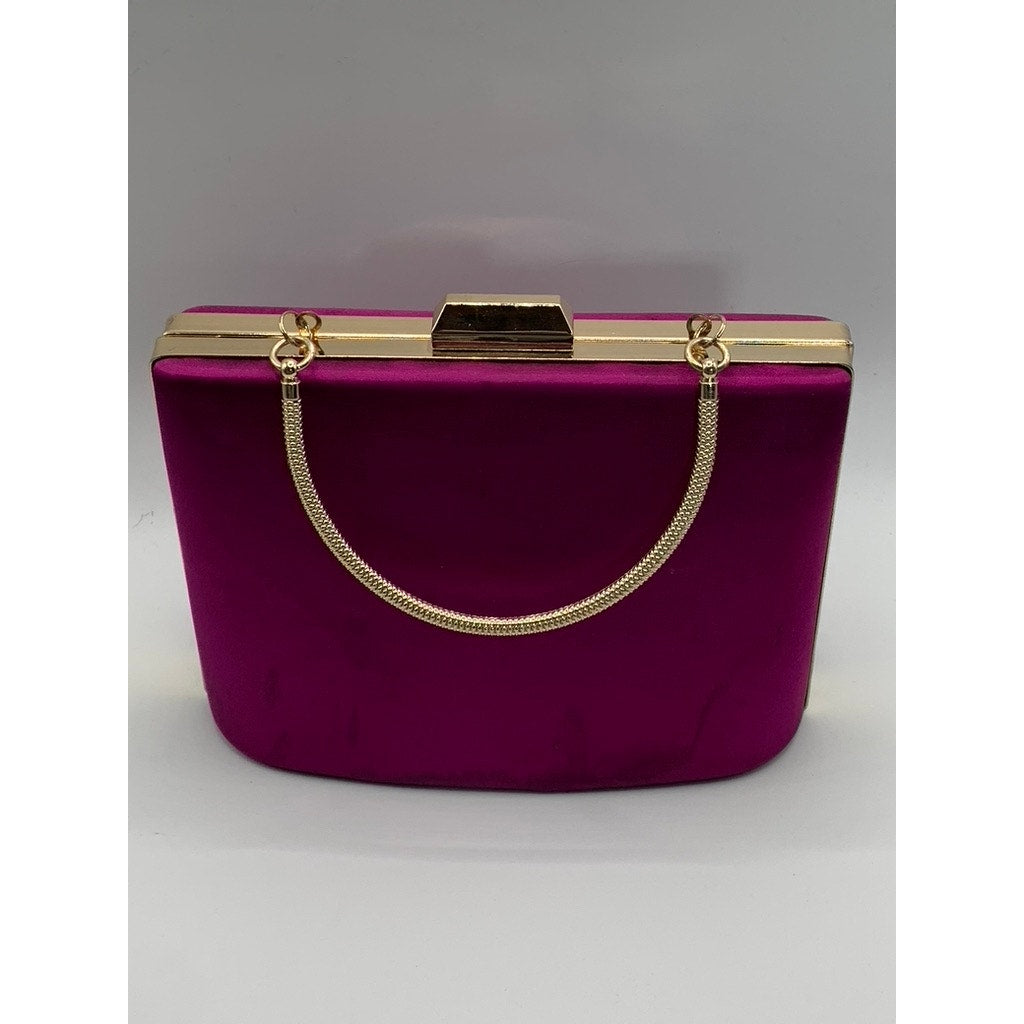 UNBRANDED Women's Purple Satin Boxy Snap Button Removable Strap Clutch Bag