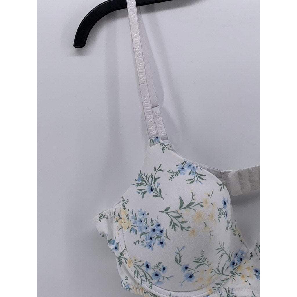 LAURA ASHLEY Women's White Floral Full Coverage Bra SZ 38C
