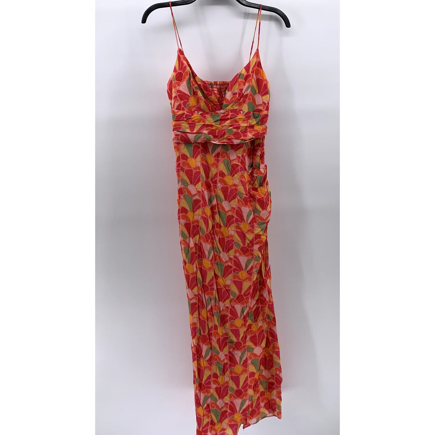 ZARA Women's Orange-Pink Floral V-Neck Cutout Back Maxi Dress SZ S