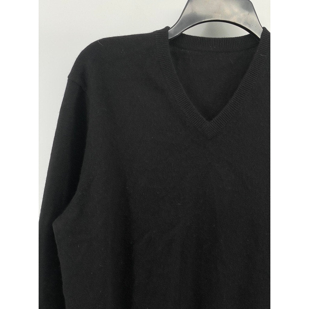 UNBRANDED Men’s Black Solid Cashmere V-Neck Long Sleeve Sweater SZ M