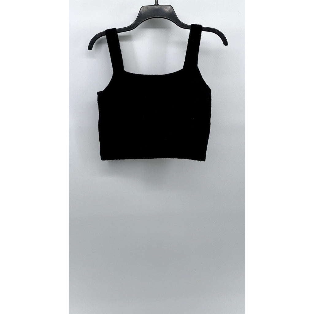 H&M Women's Black Soft Knit Straight-Neck Cropped Sweater Tank Top SZ M