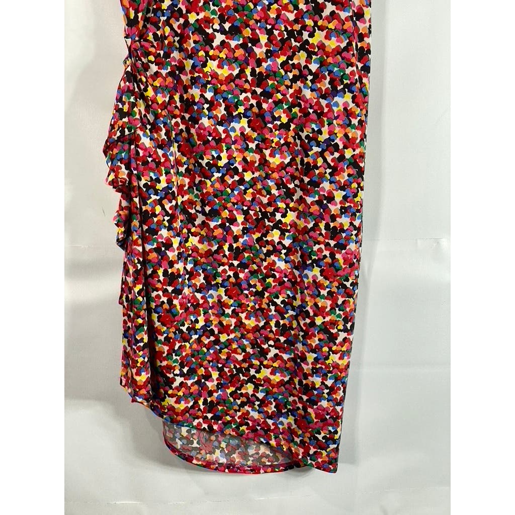 BETSEY JOHNSON Women's Multi Heart Print Scoop-Neck Sleeveless Ruched Dress SZ10