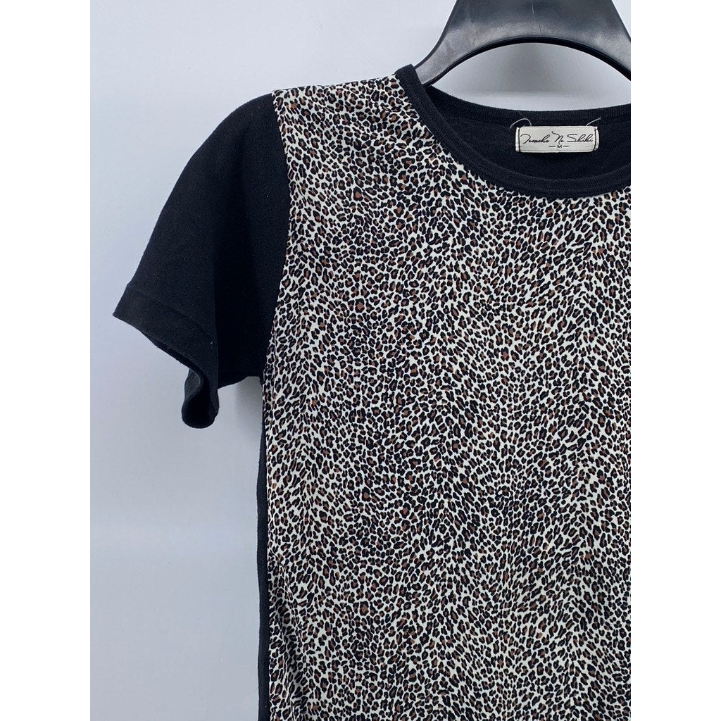 Women's Black Animal Print Crewneck Short Sleeve Casual Top SZ M